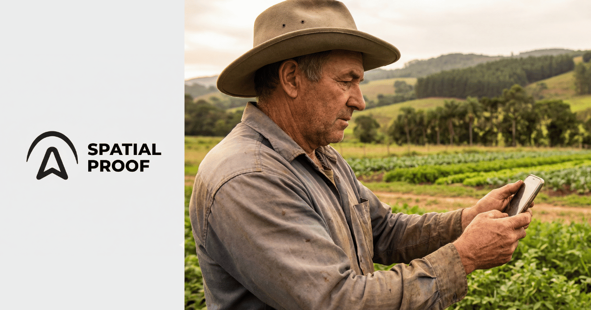 A field inspector using a smartphone, representing the bridge between digital infrastructure and physical reality